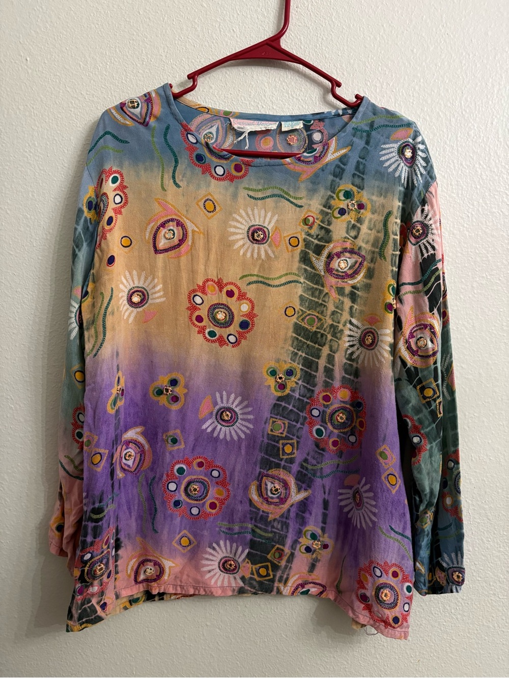 Casual Designer Boho Floral Ombre Long-Sleeve Top - Multicolor